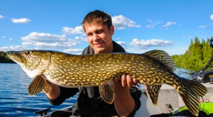 Pike fishing in Sweden in lake Bunn during a fishing vacation.