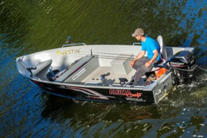 Bootvermietung: Großes 5,1m Aluminium Boot mit 20 PS und Echolot für Angler in Schweden an den Seen Bunn und Ören.