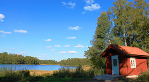 Die moderne Sauna in unserem Ferienhaus in Schweden.
