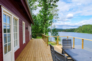 Unser Ferienhaus Viken am See Bunn mit Boot bietet einen fantastischen Seeblick.