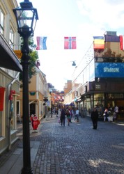 Shopping im historischen Stadtzentrum von Jönköping, Schweden
